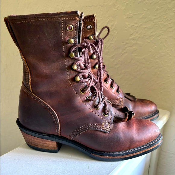 Durango Shoes - Vintage Durango Lace-Up Packer Boot Kiltie 90’s Brown leather